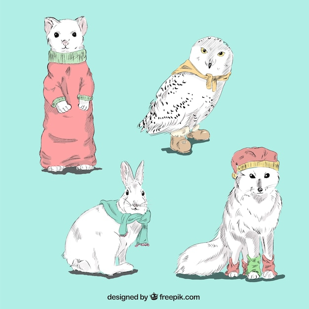 winter,hand,nature,animal,hand drawn,forest,animals,owl,drawing,rabbit,fox,clothing,mouse,cold,season,drawn,wild,sketchy,sketches,wildlife