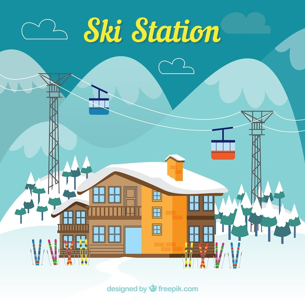 winter,snow,design,house,nature,landscape,holiday,flat,flat design,december,mountains,vacation,ski,wooden,cold,season,skiing,station,resort,lift