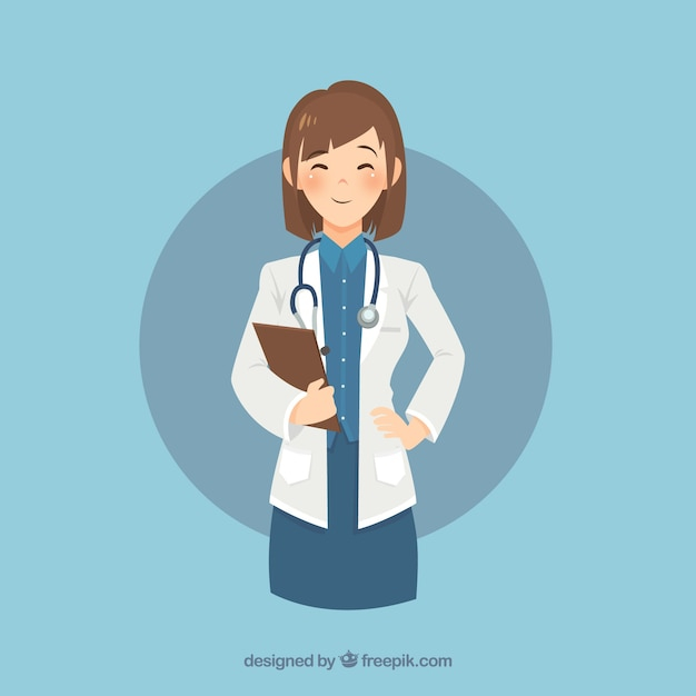 Free: Smiley female doctor with clipboard and stethoscope 