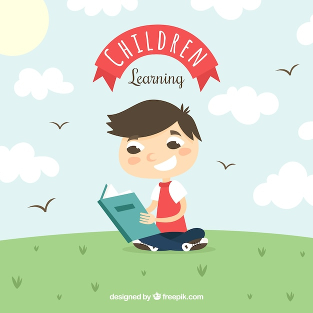 background,design,education,nature,character,color,happy,kid,child,human,person,flat,colorful background,boy,natural,learning,flat design,nature background,reading,learn