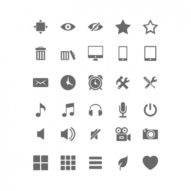  heart, icon, star, leaf, camera, button, clock, eye, photo, social, envelope, note, smartphone, microphone, flat, video, tablet, tools, media, speaker