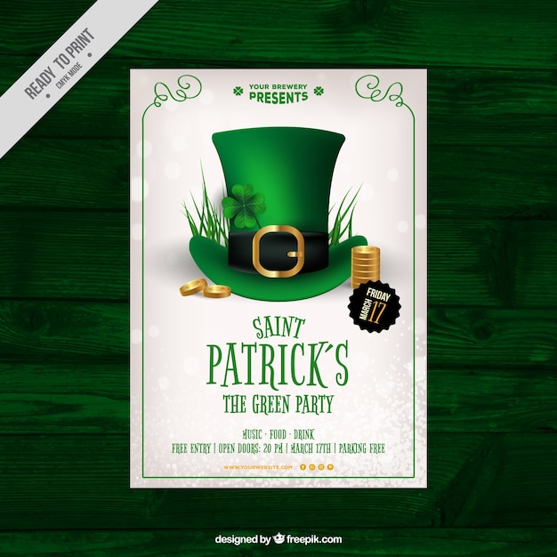 brochure,flyer,poster,party,template,brochure template,party poster,leaflet,spring,celebration,holiday,flyer template,party flyer,poster template,hat,culture,traditional,coins,clover,day