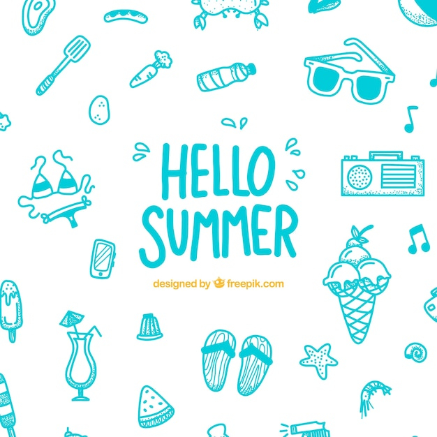 background,hand,summer,beach,sea,sun,hand drawn,holiday,backdrop,elements,vacation,sunshine,season,drawn,different,summertime,seasonal