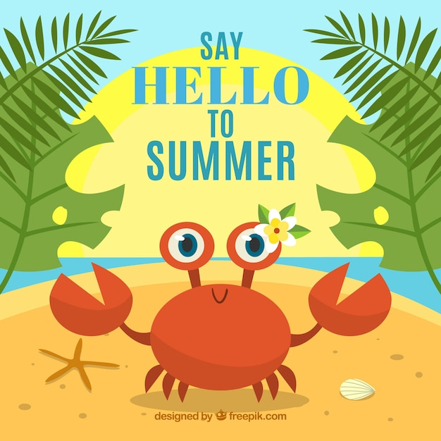 background,summer,cartoon,beach,sea,sun,holiday,flat,vacation,funny,sand,sunshine,crab,style,season,summertime,seasonal,flat style