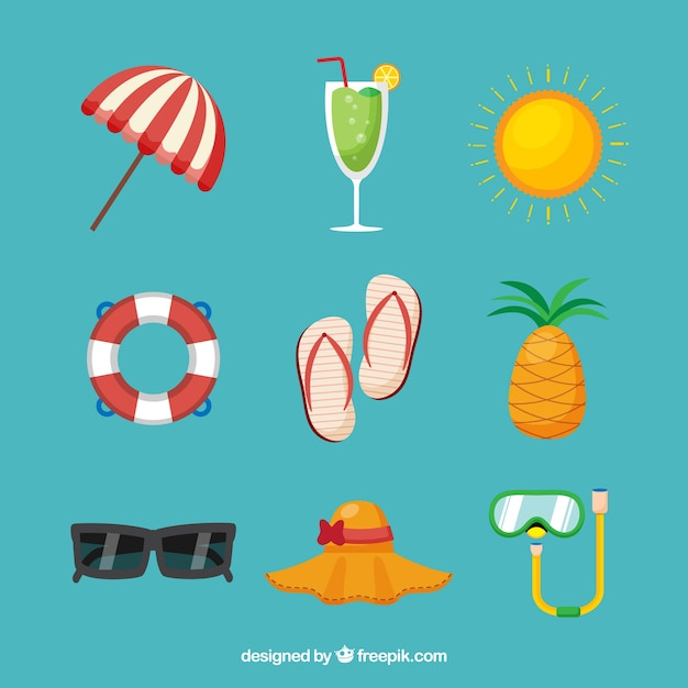 summer,beach,sea,sun,holiday,flat,drink,hat,umbrella,elements,pineapple,sunglasses,vacation,sunshine,style,season,pack,collection,set,flip flops