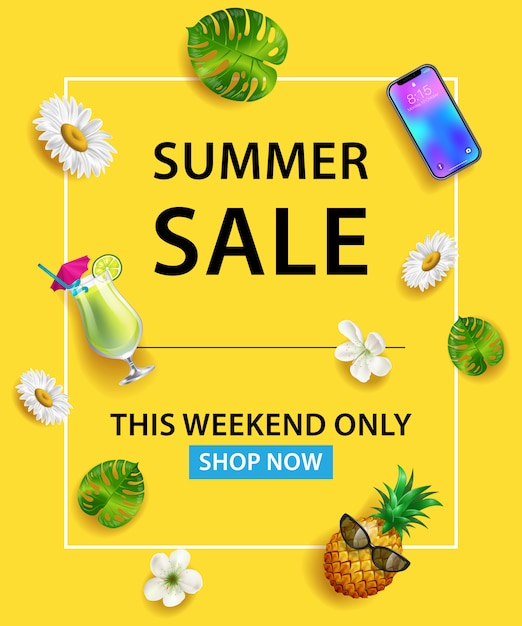  flower, frame, flyer, poster, sale, summer, leaf, shopping, shop, discount, text, price, smartphone, offer, yellow, drink, store, cocktail, flower frame, pineapple