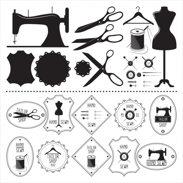  label, silhouette, labels, elements, scissors, sewing, machine, tailor, silhouettes, mannequin, sewing machine, thread, collection, sew, set