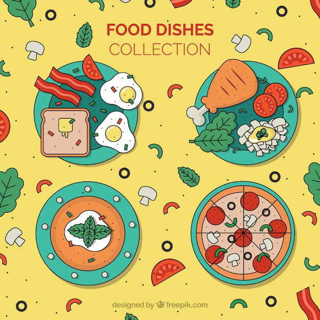 food,design,hand,restaurant,pizza,kitchen,hand drawn,chicken,vegetables,flat,cooking,drawing,flat design,dinner,eat,hand drawing,diet,lunch,nutrition,eating