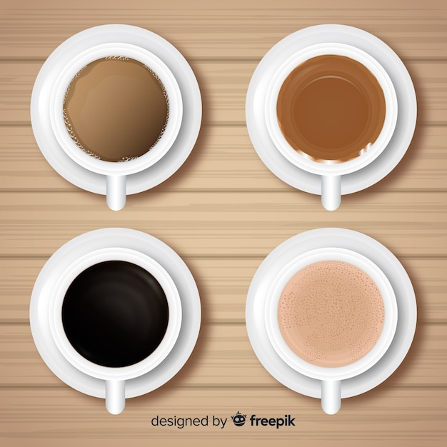 coffee,design,wood,restaurant,table,black,cafe,coffee cup,drink,desk,cup,breakfast,natural,plate,mug,wooden,wood table,hot,liquid,view,top,top view,pack,coffee mug,beverage,collection,set,realistic,espresso,hot drink,caffeine,realistic vector,with