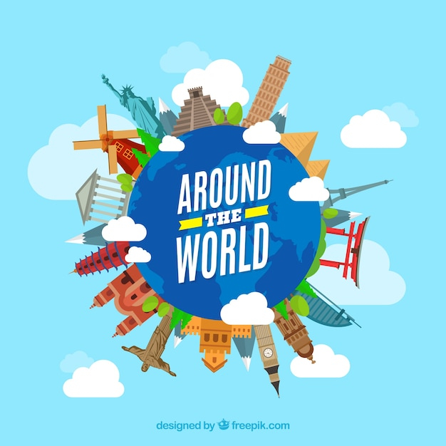Free: Travel background with landmarks around the world 