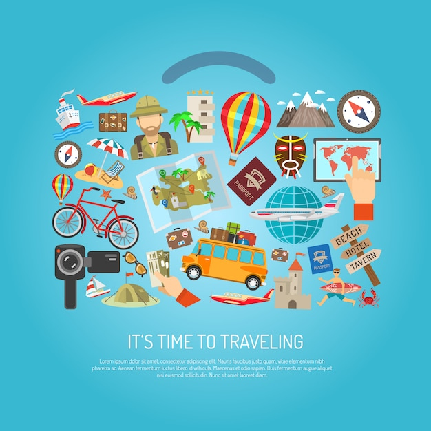 travel,summer,map,camera,character,beach,world,world map,ticket,color,text,plane,time,bus,hotel,flat,ship,compass,adventure,vacation