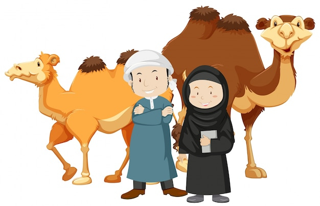people,nature,art,couple,drawing,islam,two,camels
