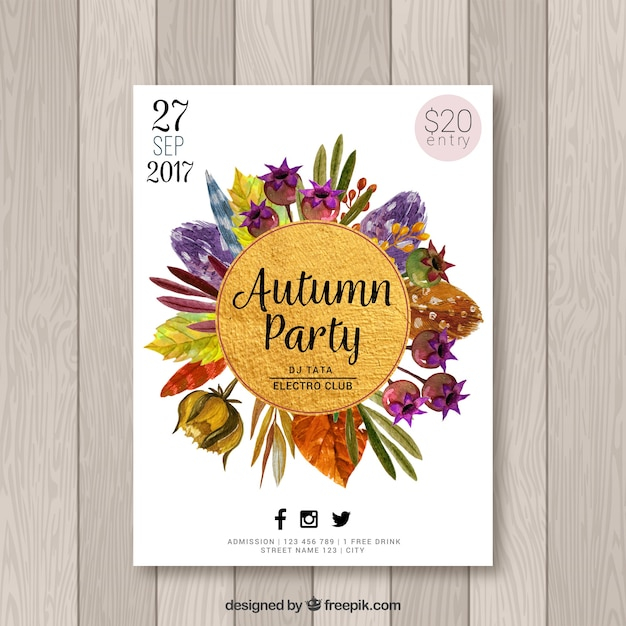 flyer,poster,watercolor,music,party,flowers,template,watercolor flowers,party poster,autumn,dance,leaves,celebration,happy,colorful,event,festival,flyer template,stationery,party flyer
