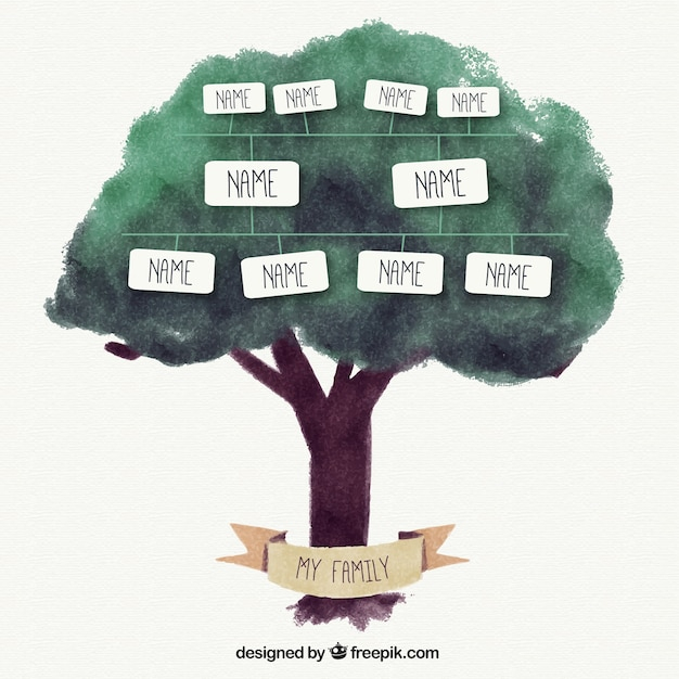 watercolor,tree,family,text,mother,human,person,father,old,family tree,grandmother,boxes,parents,grandfather,relationship,adult,generation,sister,brother,son
