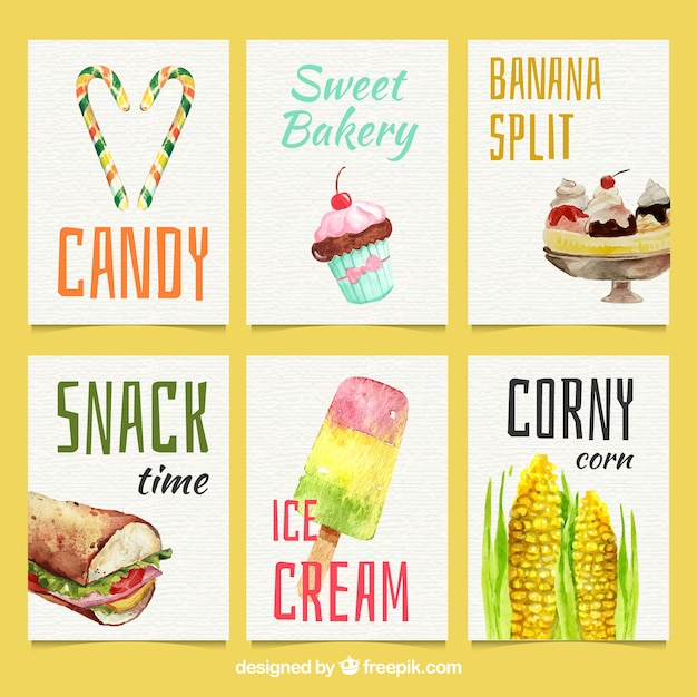 watercolor,food,card,ice cream,vegetables,fruits,candy,cupcake,colorful,cooking,ice,banana,healthy,dinner,cards,sandwich,eat,print,healthy food,corn