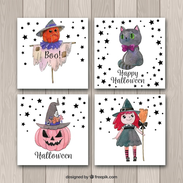 watercolor,party,card,halloween,cat,cute,celebration,black,holiday,hat,fun,cards,pumpkin,witch,horror,lovely,halloween party,pack,holiday card,broom