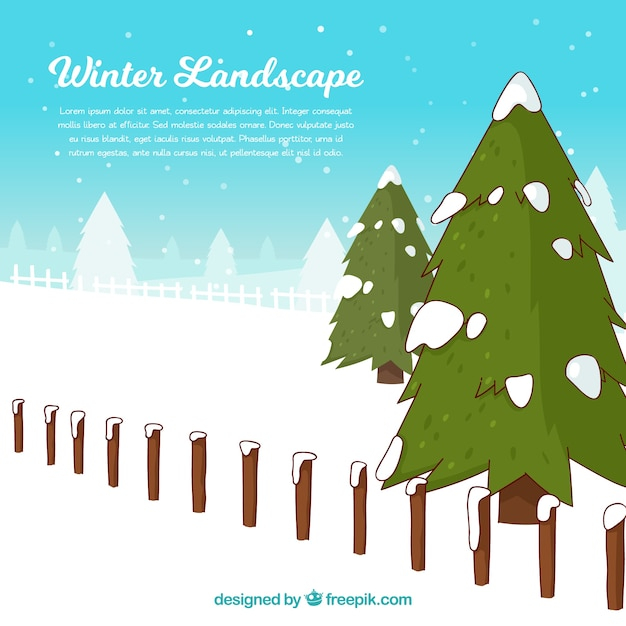 winter,snow,design,hand,nature,hand drawn,landscape,trees,december,cold,fence,season,drawn,winter tree,seasonal