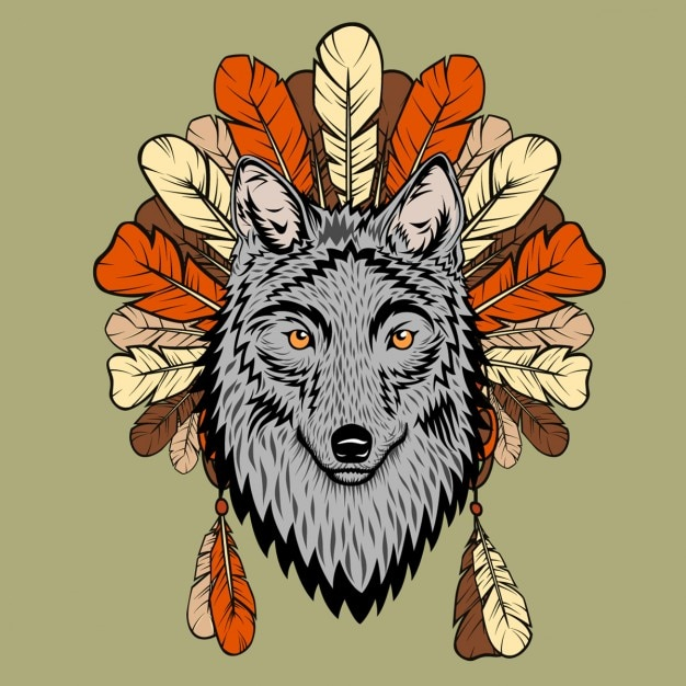 poster,nature,animal,art,animals,feather,indian,wolf,ethnic,tribal,head,culture,american,wild,native,totem,strength,wildlife,north,tribe