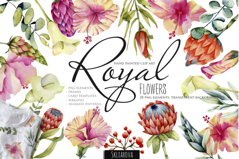 floral,watercolor,Royal,Flowers,Handpainted,elements,wreath,patterns