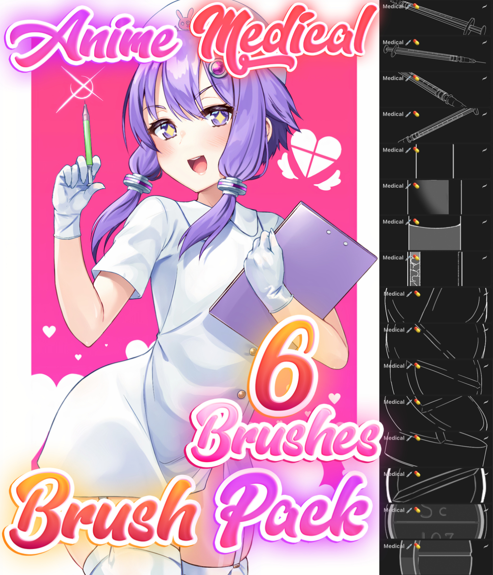 brushset,procreate,cartoon,violet,pink,illustration,graphics,anime,medical,medical brushset