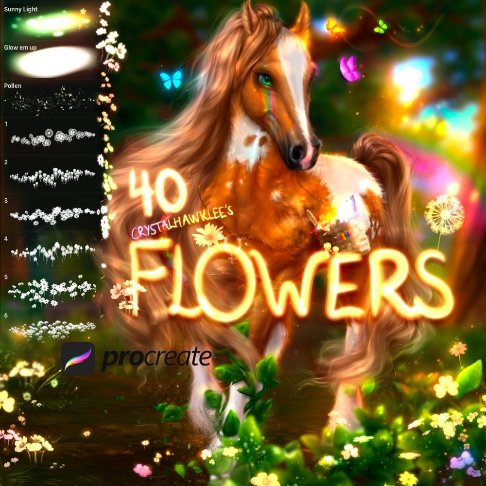 flower,brush,horse,light,tree,pack animal,brushes,procreate