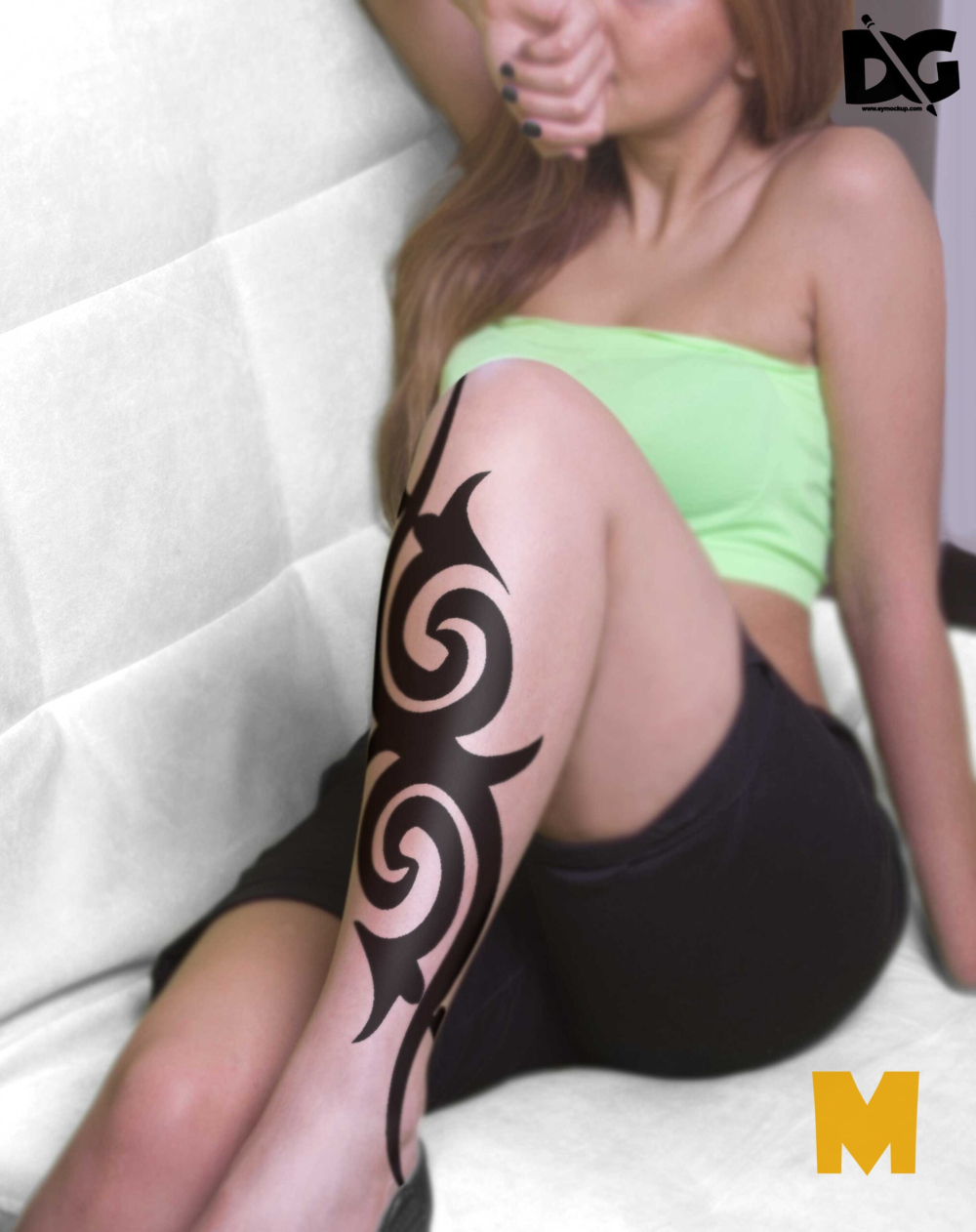 Free Women Leg Tattoo PSD Mockup nohat.cc