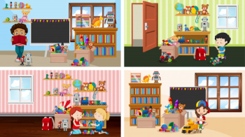 Four scenes of rooms in the house Royalty Free Vector Image