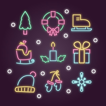 Free Vector  Garland and accessories in neon for christmas