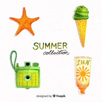 Free Vector, Watercolor summer element collection