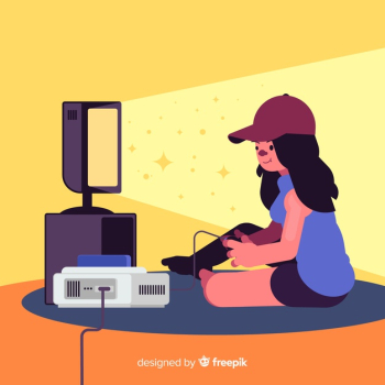 Free Vector, Character playing videogame concept