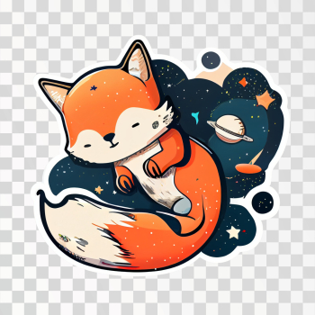 Free: A fox in space die-cut sticker PNG transparent 