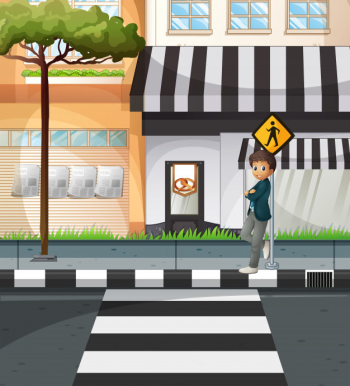 Cute School kids with backpack walking crossing road near traffic light on  zebra crossing on the way to school 9295319 Vector Art at Vecteezy