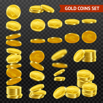 Realistic gold coins darktransparent set Free Vector