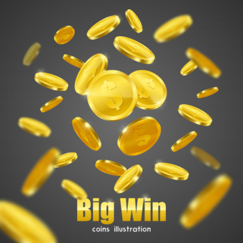 Big win gold coins advertisement background poster Free Vector
