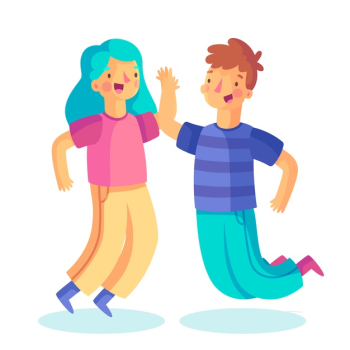 two kids do a double high five 15841041 Vector Art at Vecteezy