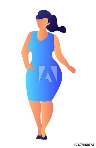 Free: Elegant plus size model wearing dress posing vector illustration 
