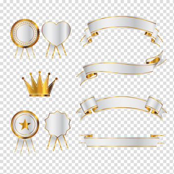 Euclidean Icon, Gold banner, crown and ribbon illustration transparent background PNG clipart