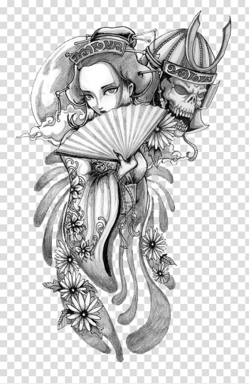 Japanese Geisha With Tattoo and Roses