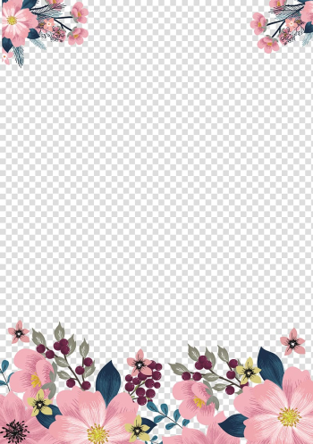 Flower , Hand painted pink borders, pink and green floral frame on white background transparent background PNG clipart