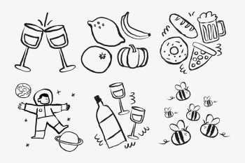 Cute party sticker, doodle set | Free PSD - rawpixel