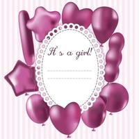 Pink postcard frame for girls. Cute vector stock illustration