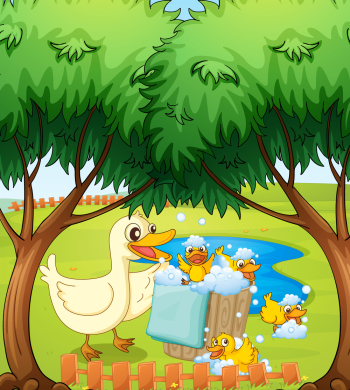 Mother Duck and Ducklings with Crayon Drawings. Stock Illustration -  Illustration of painting, imagination: 65615090