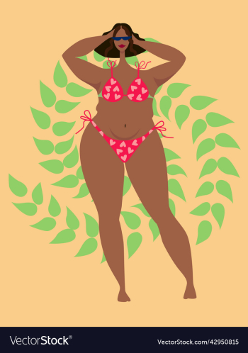 Plus Size Woman. Portrait Of Beautiful Curvy Body Positive Lady In Underwear  Stock Photo by Prostock-studio