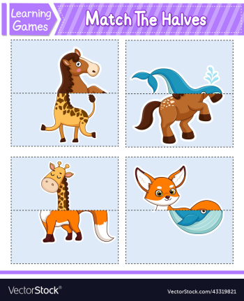 match the halves of animals matching game for