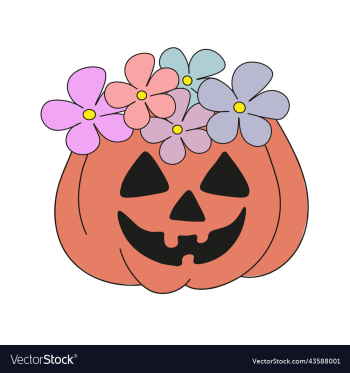 pumpkin with smile and flowers halloween doodle