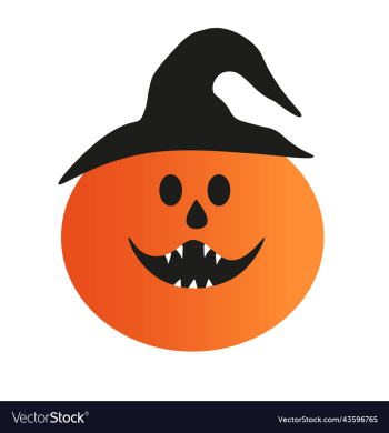 pumpkin in hat with evil smile and teeth