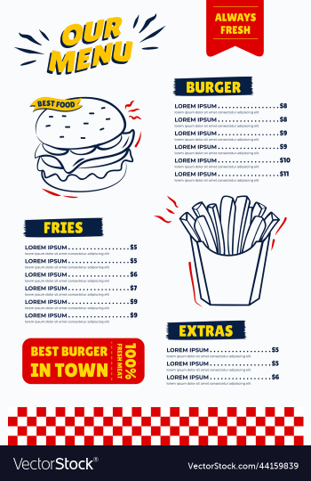 restaurant fast food burger menu
