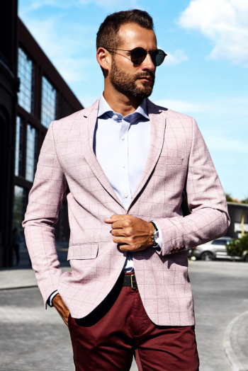 Man Model Showing Abs Fit Slim Body Suit Jacket Elegant Stock