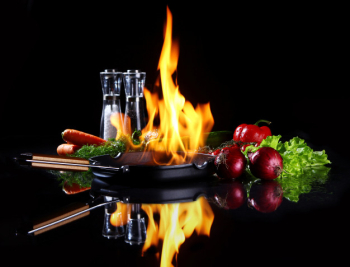 Cooking in Fatiscent Big Pan Stock Image - Image of fire, outside