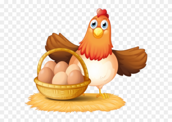 Illustration Of A Hen And A Basket Of Egg On A White - Chicken And Egg Vector Png